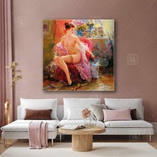 Russian Girl Kadın Manken Nü Çiçek Bahçesi Kare Kanvas Tablo