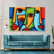 SML Tablo Soyut Yüzler Kırmızı Dudaklar Dekoratif Yatay Kanvas Tablo