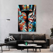 Gold Makyajlı Kadın Altın Yaldız Detaylı Dekor Dikey Kanvas Tablo