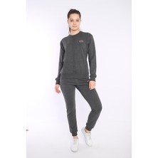 Kadın Antramelanj İki İplik Dikiş Detaylı Uzun Kol Sweatshirt Eşofman Takım - 7643