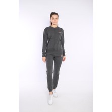 Kadın Antramelanj İki İplik Dikiş Detaylı Uzun Kol Sweatshirt Eşofman Takım - 7643