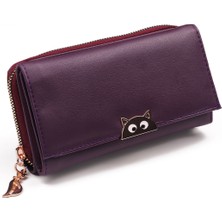 Bukili Bags Büyük Boy Kedi Aksesuarlı Kadın Cüzdanı Çok Bölmeli Kullanışlı Kadın Cüzdanı