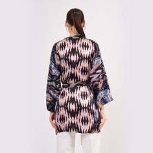 Nomads Felt Saf Ipek Kısa Kimono Kaftan | Ikat Desen 7 | Nomads Felt