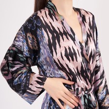 Nomads Felt Saf Ipek Kısa Kimono Kaftan | Ikat Desen 7 | Nomads Felt