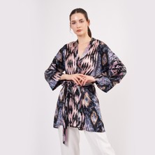 Nomads Felt Saf Ipek Kısa Kimono Kaftan | Ikat Desen 7 | Nomads Felt