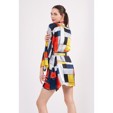 Nomads Felt Saf Ipek Kısa Kimono Kaftan | Geometrik Desen | Nomads Felt