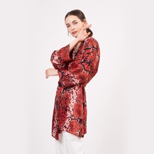 Nomads Felt Saf Ipek Kısa Kimono Kaftan | Yılan Derisi Desen Kırmızı | Nomads Felt