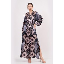 Nomads Felt Saf Ipek Uzun Kimono Kaftan | Ikat Desen 12 | Nomads Felt