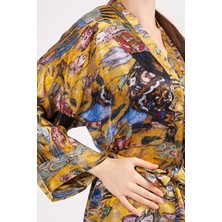 Nomads Felt Saf Ipek Kısa Kimono Kaftan | Gold Desenli | Nomads Felt