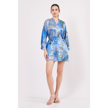 Nomads Felt Saf Ipek Kısa Kimono Kaftan | Van Gogh Badem Ağacı Mavi | Nomads Felt