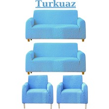 Kanway 3+3+1+1 Bürümcük Koltuk Takımı Örtüsü. Boydan Eteksiz Streç Esnek Lastikli Çekyat Kanepe Kılıfı