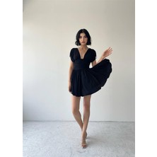 Concon Moda Berlin Siyah Kol Bağlamalı Elbise