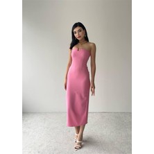 Concon Moda Edna Straplez Midi Boy Pembe Elbise