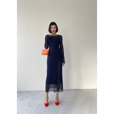 Concon Moda Kely Midi Streç Elbise Gri