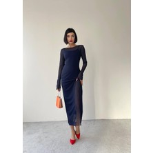 Concon Moda Kely Midi Streç Elbise Gri