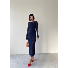 Concon Moda Kely Midi Streç Elbise Gri