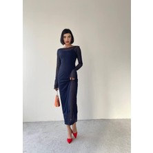 Concon Moda Kely Midi Streç Elbise Gri