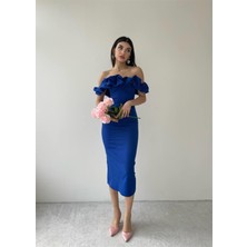 Concon Moda Midi Atlas Elbise Mavi -00012