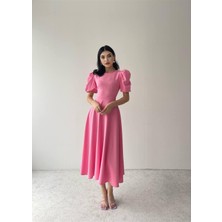Concon Moda Viki Midi Boy Kloş Elbise PEMBE-4414