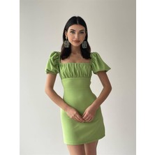 Concon Moda Yeşil Sırt Atlas Elbise -6751