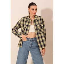 Hazelin Kadın Yeşil Siyah Metal Düğmeli Ekose Desen Kaşe Oduncu Gömlek HZL24W-BD139541