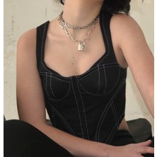 Oment Design Contrast Corset - Kuş Gözü Detaylı Ayarlanabilir Korse