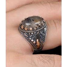 Prestige Gümüş Kılıc Figürlü Yemen Akik Taşlı 925 Ayar Gümüş Erkek Yüzüğü