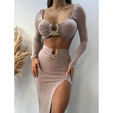 Pink Life Bej Buzzy Kumaş Tokalı Uzun Kollu İkili Takım