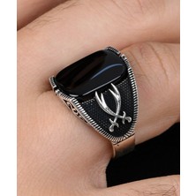 Prestige Gümüş Zülfikar Kılıç Figürlü Oniks Taşlı 925 Ayar Gümüş Erkek Yüzüğü