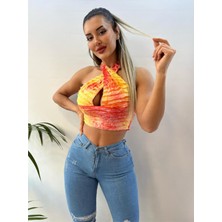 Pink Life Sarı-kırmızı Batik Desen Ithal Likralı Kumaş Büstiyer