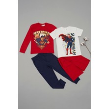 For You Kids 4'lü Süpermen Baskılı Tshirt Şort Pantolon Takım