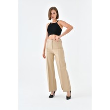 FTZ Women Kadın Deri Pantolon  Beige 30634