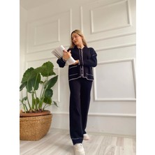 Key Moda Kadın Çoban Dikişli Hırka-Pantolon Takım Siyah-Ekru