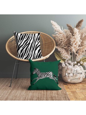 Yeşil Zebra Desenli Çift Taraflı Dekoratif 2'li Kırlent Kılıfı Seti