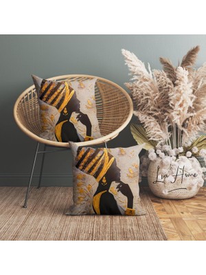 Lia Store Afrika Kadın Desenli Dekoratif 2'li Kırlent Kılıfı Seti
