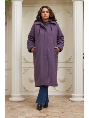Rmg İçi Kapitone Büyük Beden Kapşonlu Kaban Mor