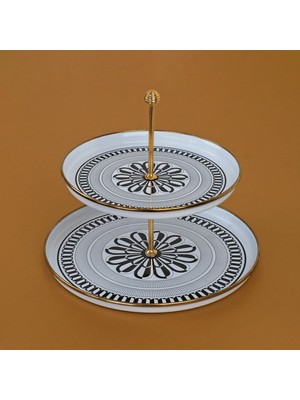 Glore Destina Siyah Çiçekli Emaye Katlı Kurabiyelik