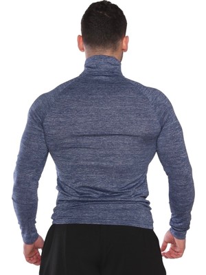 Musclecloth Pro Stretch Fermuarlı Uzun Kollu T-Shirt Lacivert