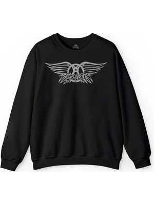 So Cool Aerosmith Steven Tyler Black On Black Wings Baskılı Sweatshirt