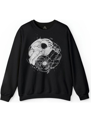So Cool Uçan Çift Astronot Ying Yang Uzay Cosmos Baskılı Sweatshirt