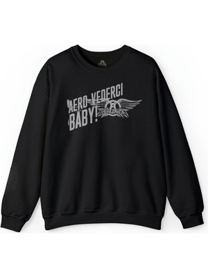 So Cool Aerosmith Steven Tyler Black On Black Wings Baskılı Sweatshirt