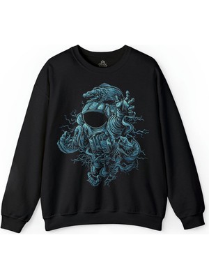 So Cool Uzay Astronot Cosmos Ay Dünya Gezegen Galaksi Baskılı Sweatshirt