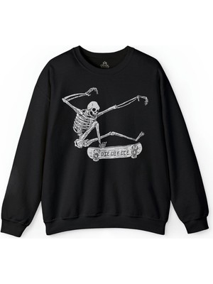 So Cool Skateboarding Skeleton  Skull Kuru Kafa Baskılı Sweatshirt
