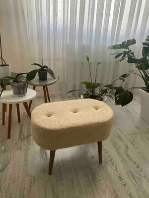 Beylerbeyi Gürgen Ahşap Ayak Welsoft Kumaş Oval Pufidik Puf Bench Tabure Sandalye
