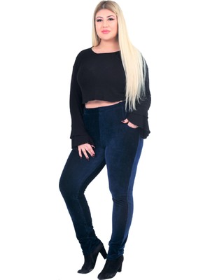 Fierte Kadın Büyük Beden Pantolon Gny31122 Elastik Bel Fitilli Kadife