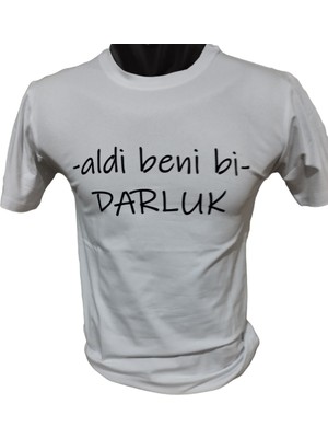 Çelik Auto Aldi Beni Bi Darluk Baskılı Pamuklu Likralı T Shirt Siyah Yazılı Beyaz CLK 117