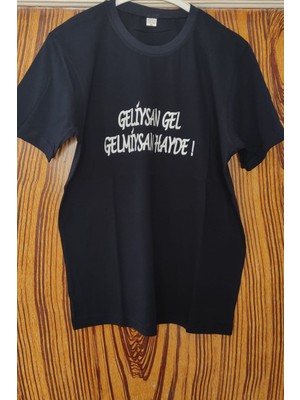 Çelik Auto Geliysan Gel Gelmiysan Hayde ! Baskılı Pamuklu Likralı T Shirt Beyaz Yazılı Siyah Clk 12