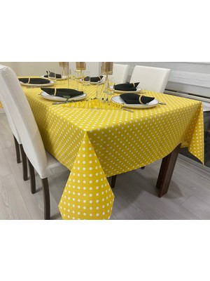 Zeren Home Zere  Home Sıvı Geçirmez Puantiyeli Dertsiz Keten Masa Örtüsü Sarı