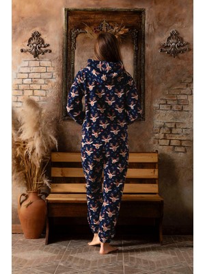 Sude Kadın Kapşonlu Polar Pijama Takım Geyik Desenli
