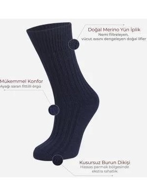 Shinex Merino Yün Kadın Çorap Lacivert 34